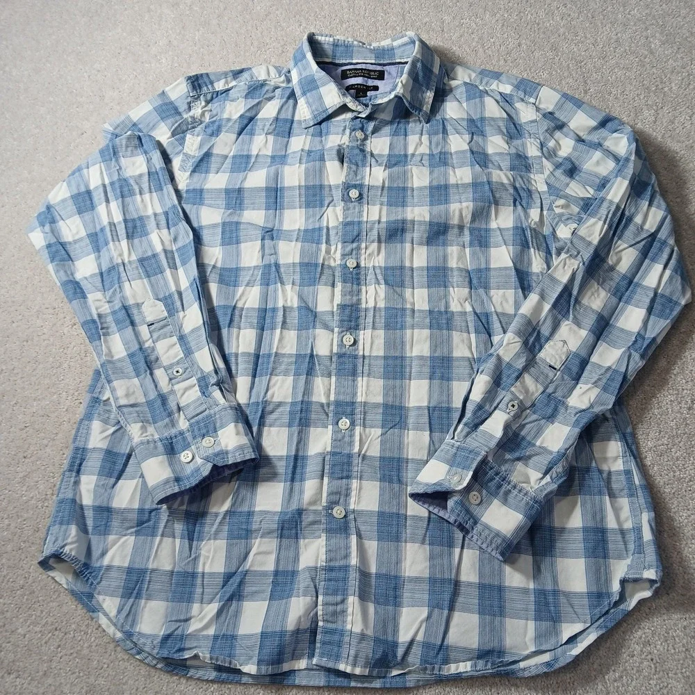 Banana Republic Camden Fit custom 078 wash Blue and White Plaid Size Large